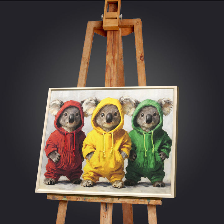 Kordelzug Hoodie Koalas – Gemälde mit Kunstfell-Applikationen