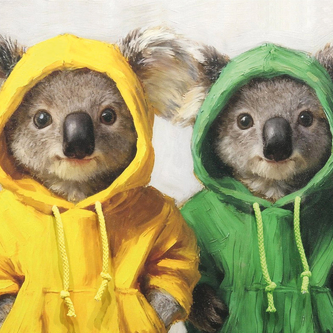 Kordelzug Hoodie Koalas – Gemälde mit Kunstfell-Applikationen