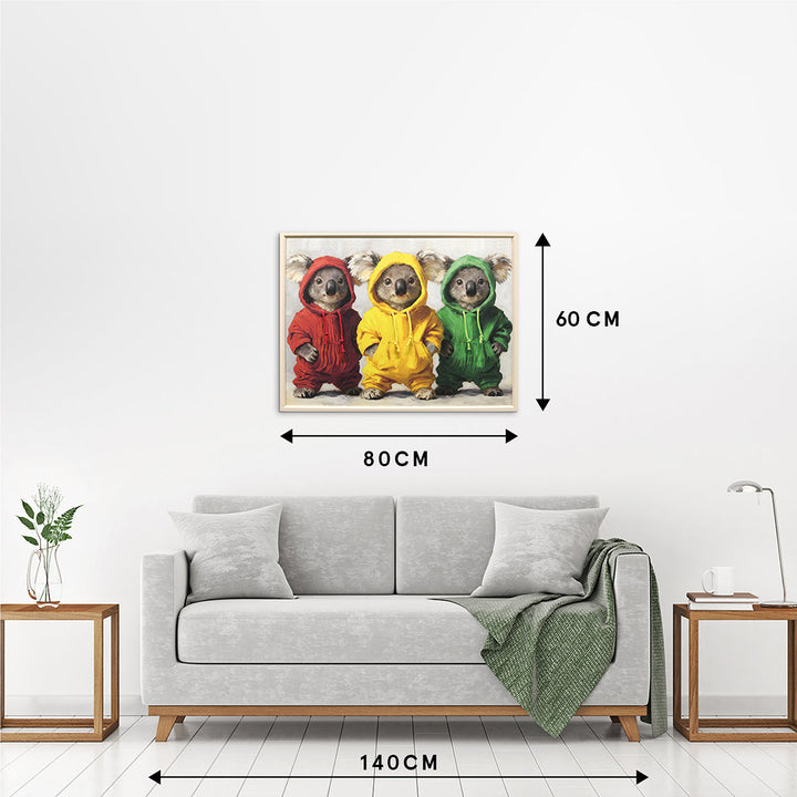 Kordelzug Hoodie Koalas – Gemälde mit Kunstfell-Applikationen
