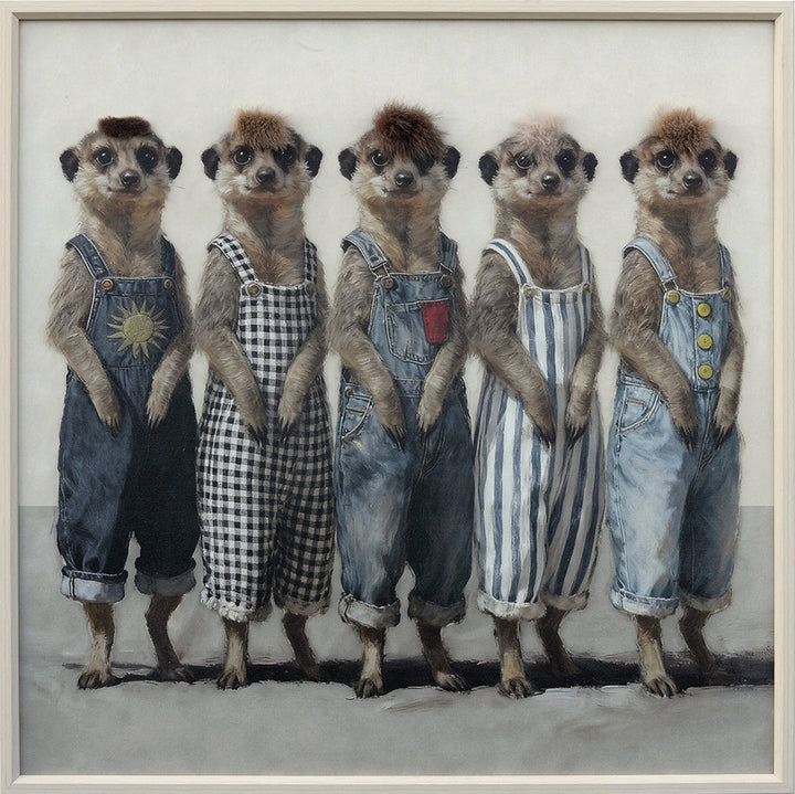 Kunstfell Erdmännchen Fashion Week – Gemälde mit Kunstfell-Applikationen