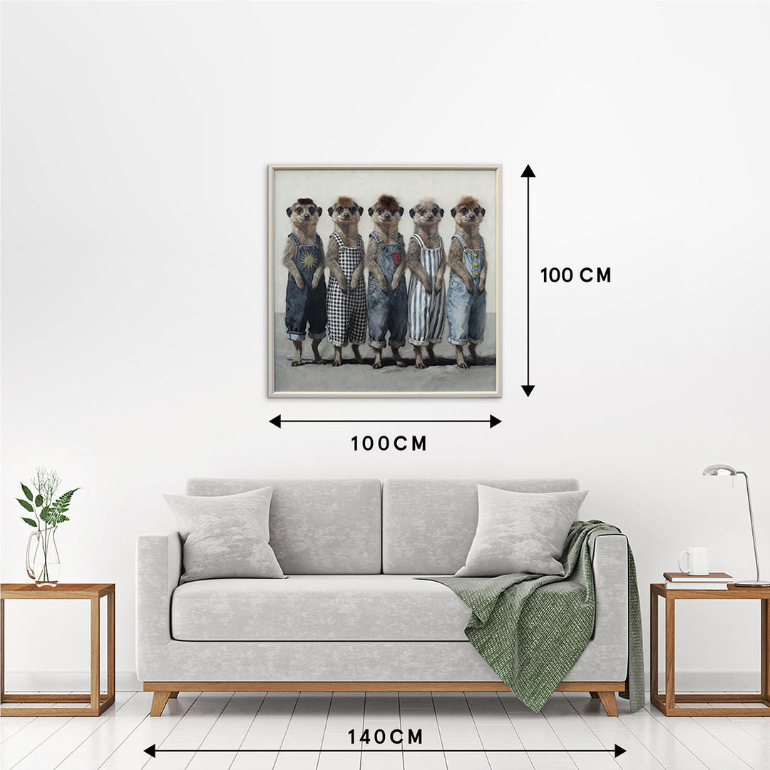 Kunstfell Erdmännchen Fashion Week – Gemälde mit Kunstfell-Applikationen