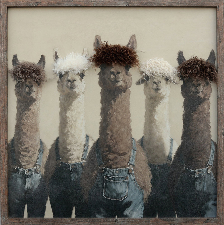 Kunstfell Alpaca Crew – Gemälde mit Kunstfell-Applikationen