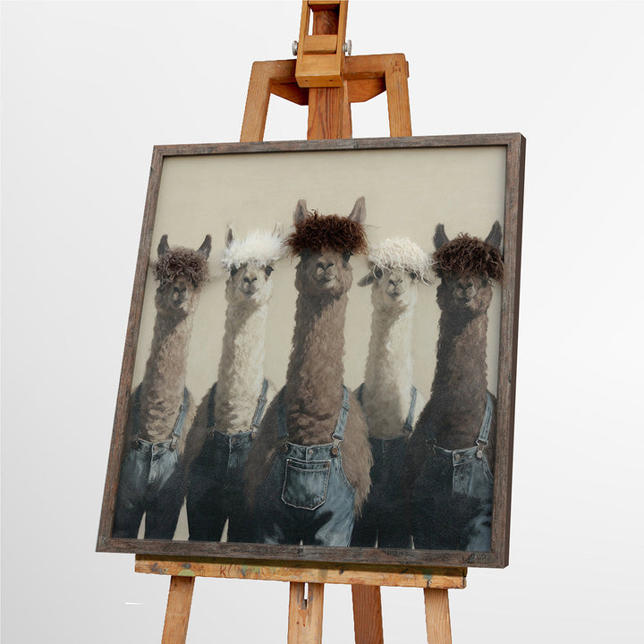 Kunstfell Alpaca Crew – Gemälde mit Kunstfell-Applikationen