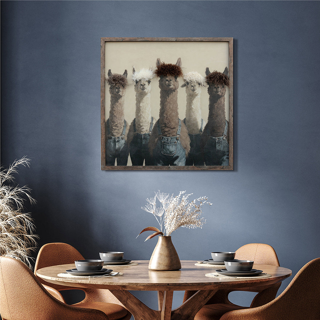 Kunstfell Alpaca Crew – Gemälde mit Kunstfell-Applikationen