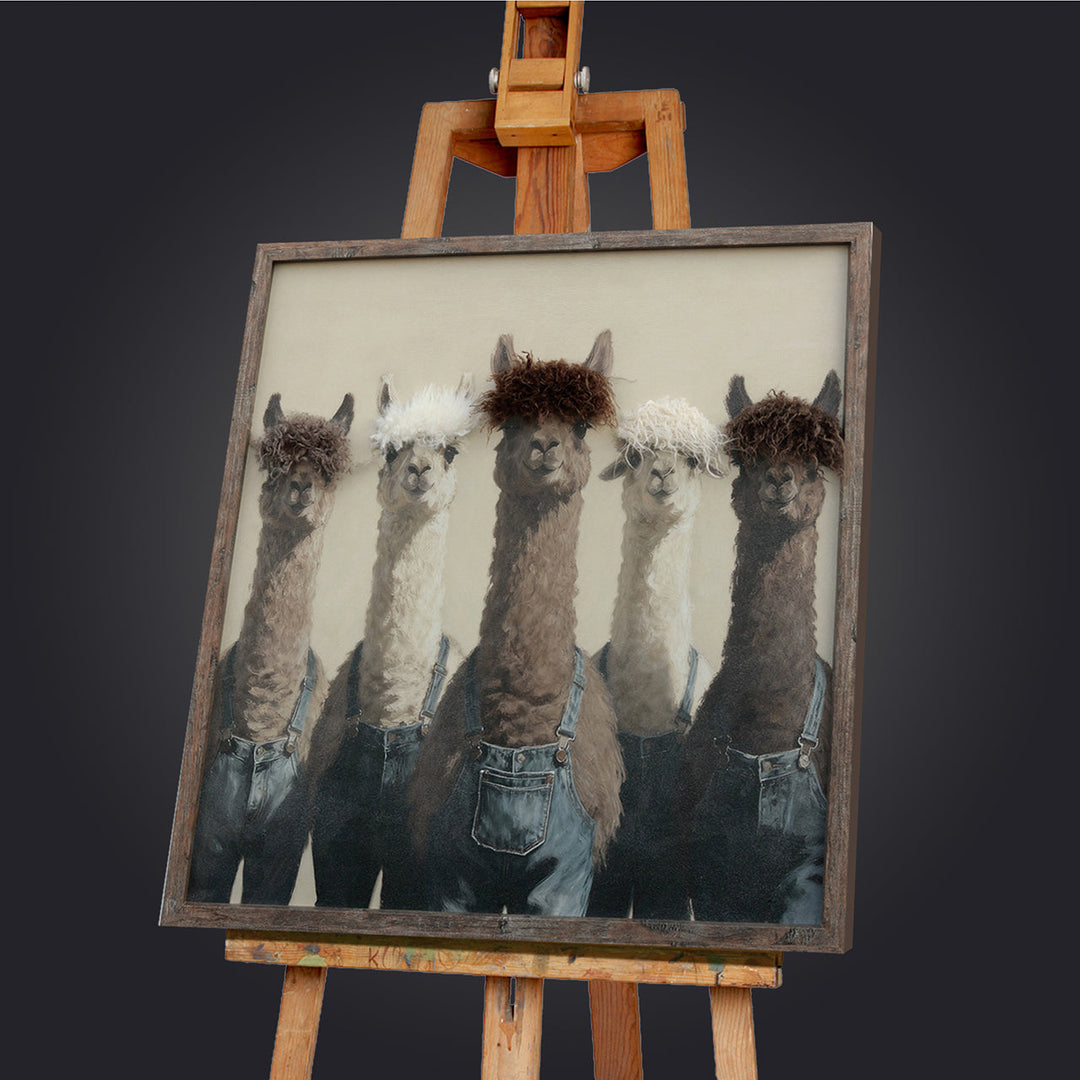 Kunstfell Alpaca Crew – Gemälde mit Kunstfell-Applikationen