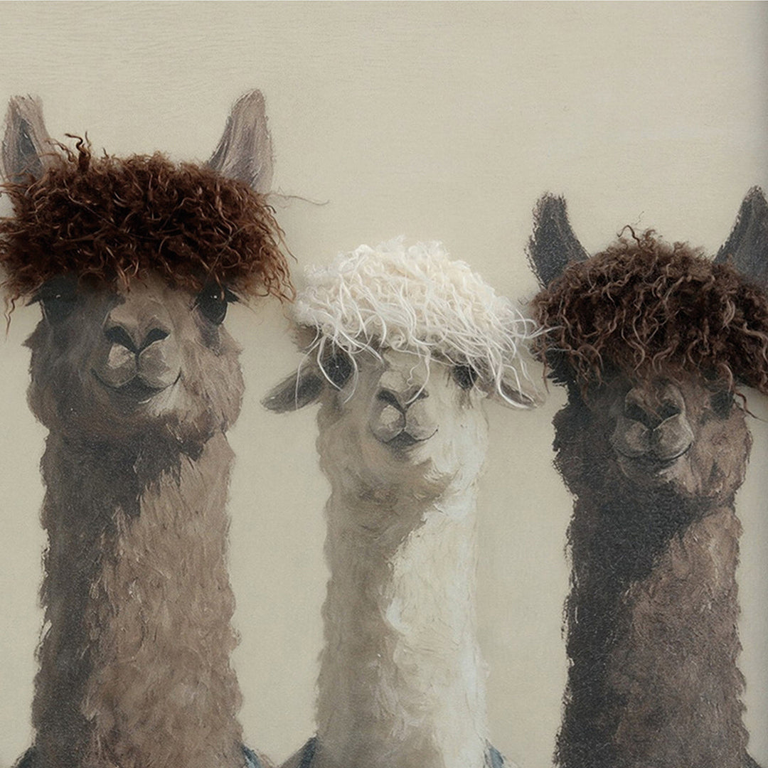Kunstfell Alpaca Crew – Gemälde mit Kunstfell-Applikationen