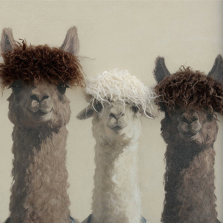 Kunstfell Alpaca Crew – Gemälde mit Kunstfell-Applikationen