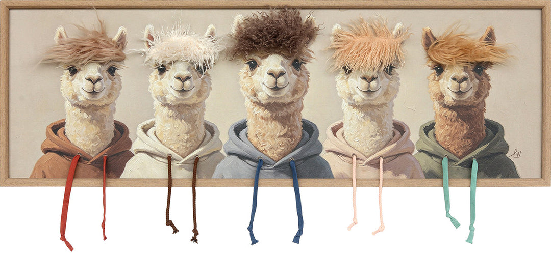 Kunstfell The Alpaca Crew – Gemälde mit Kunstfell-Applikationen