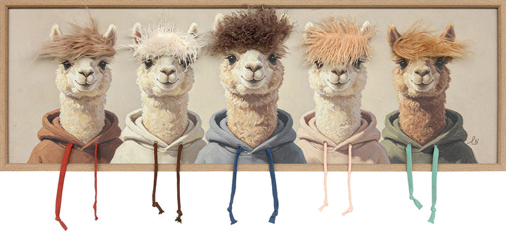 Kunstfell The Alpaca Crew – Gemälde mit Kunstfell-Applikationen