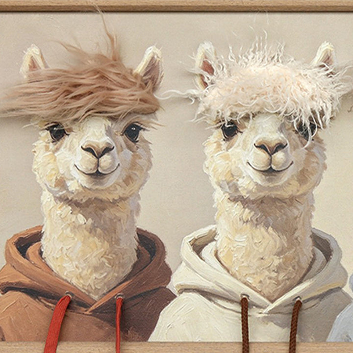 Kunstfell The Alpaca Crew – Gemälde mit Kunstfell-Applikationen