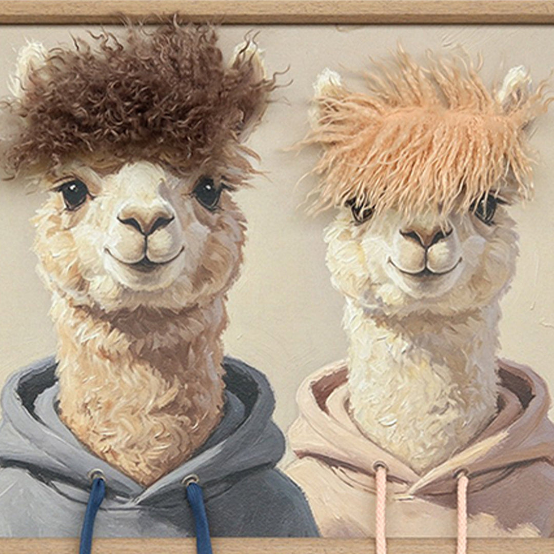 Kunstfell The Alpaca Crew – Gemälde mit Kunstfell-Applikationen