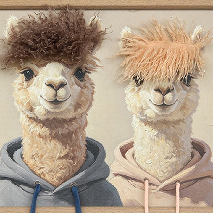 Kunstfell The Alpaca Crew – Gemälde mit Kunstfell-Applikationen