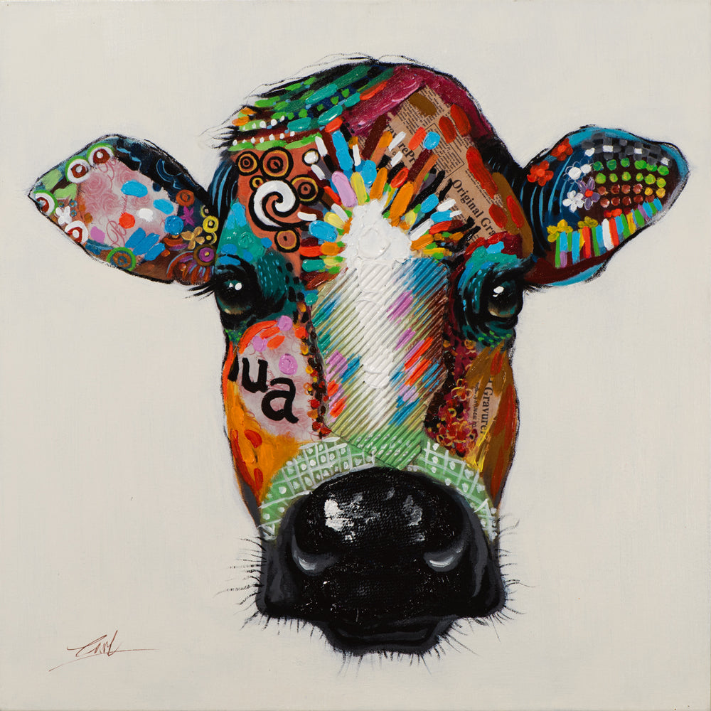 Bunte Kuh mit Graffiti