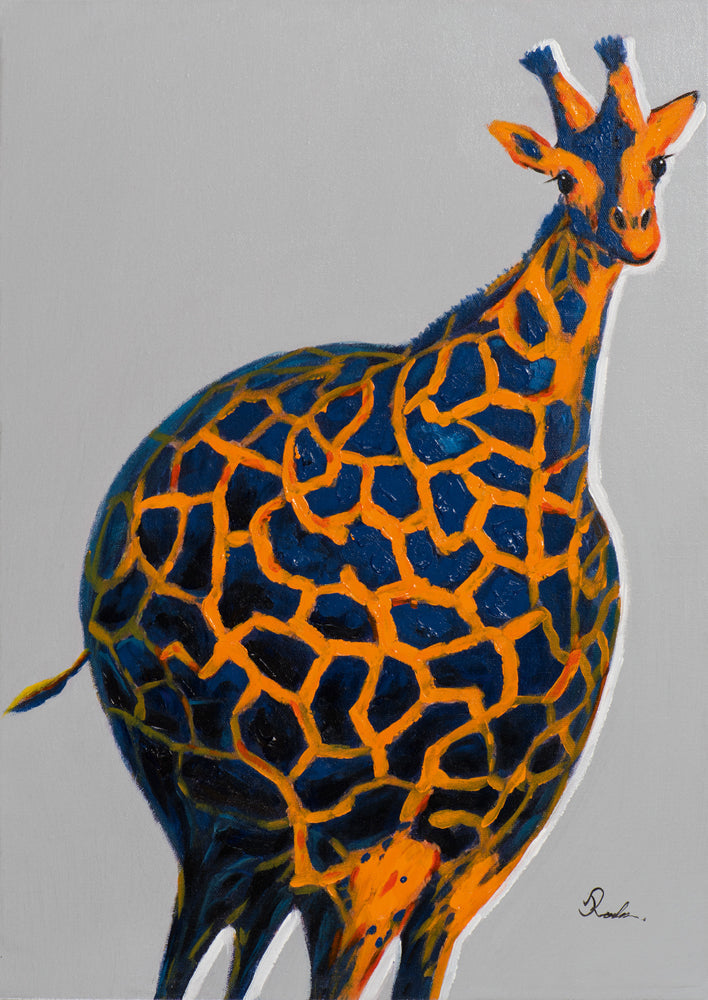 Aufgeblasene Giraffe – Handveredelter Kunstdruck auf Leinwand