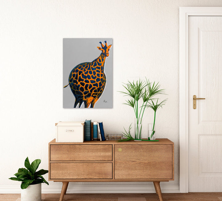 Aufgeblasene Giraffe – Handveredelter Kunstdruck auf Leinwand