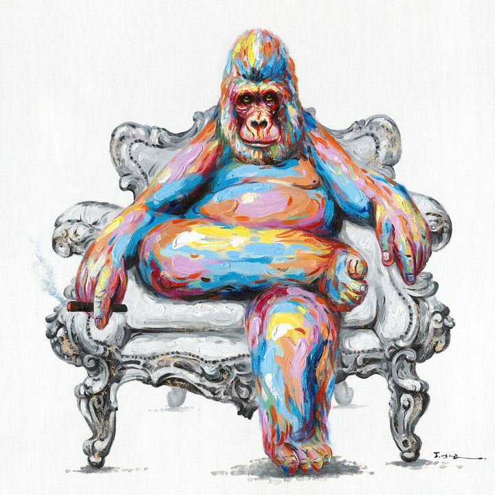 Bunter Gorilla im Sessel