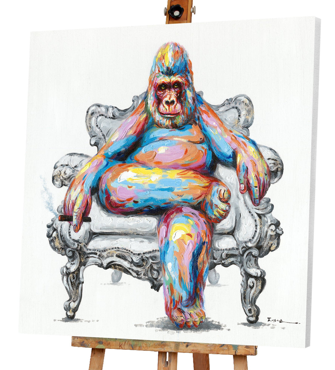 Bunter Gorilla im Sessel