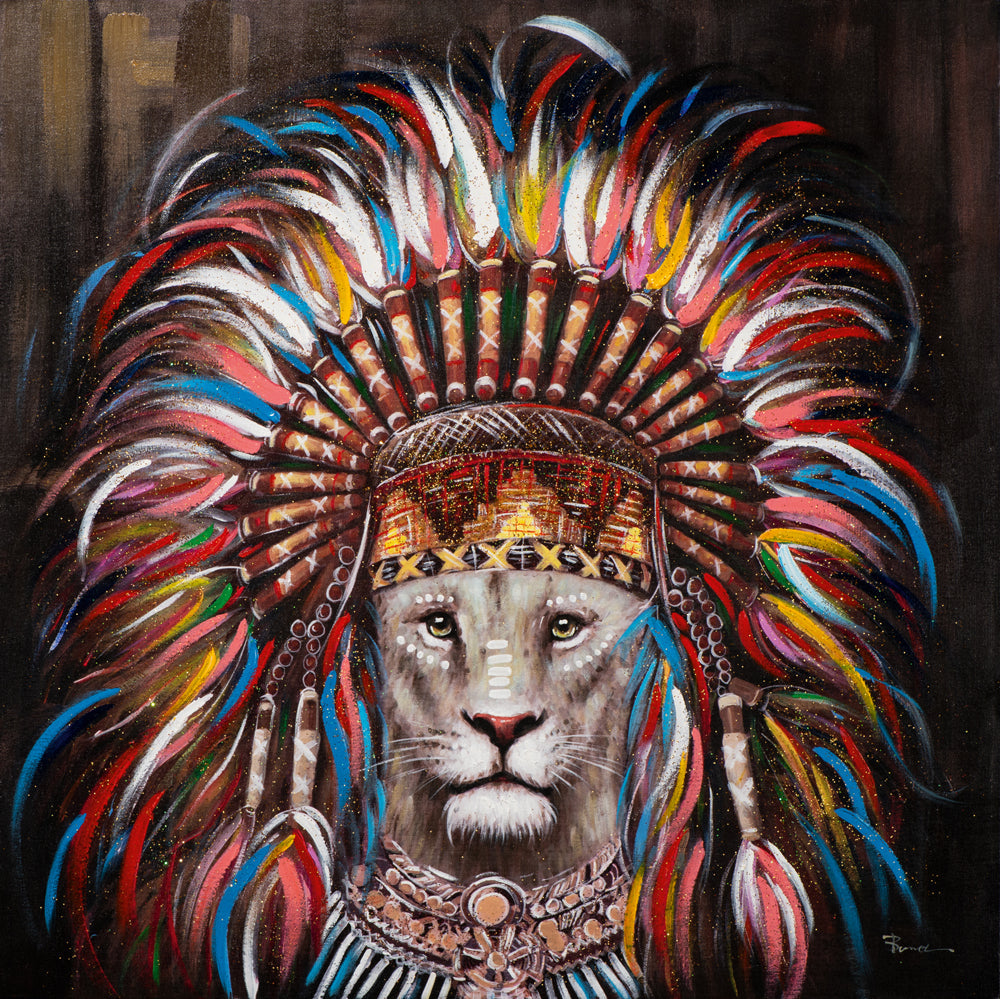 Löwe mit Indianerschmuck