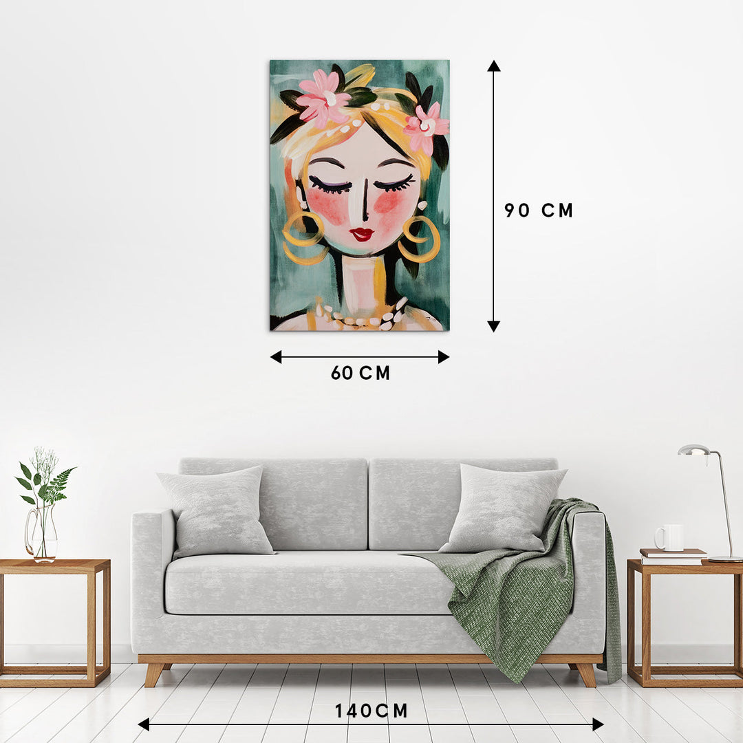 Naive Painting Green Girl