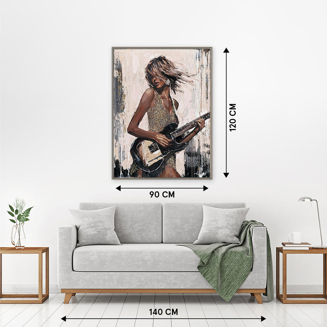 Black Guitar Girl – Handveredelter Kunstdruck auf Leinwand
