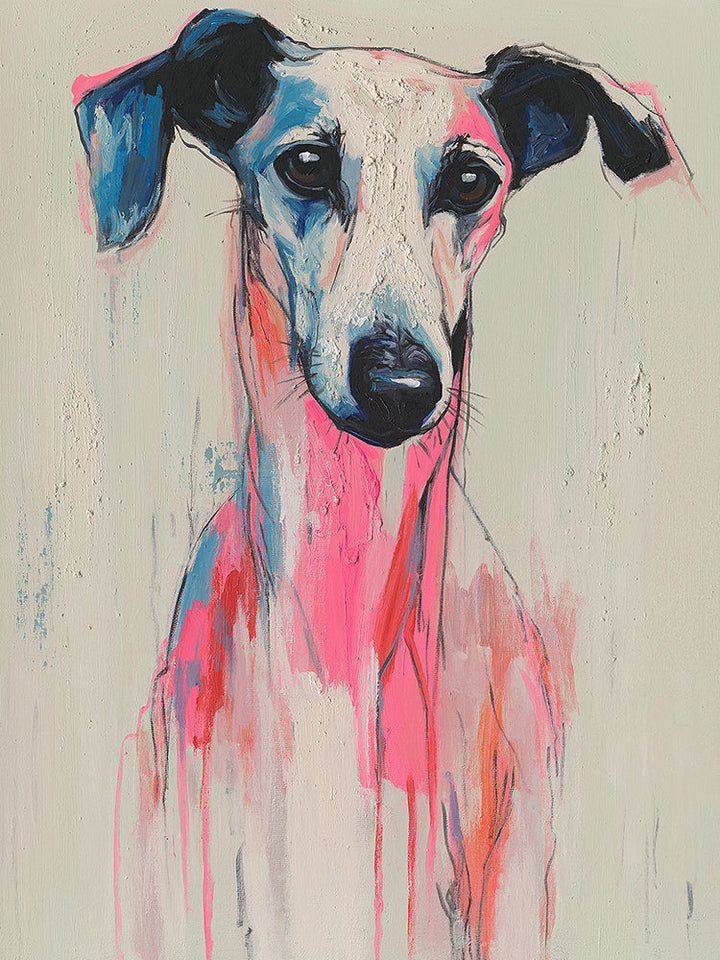 Whispering Greyhound – Handveredelter Kunstdruck auf Leinwand