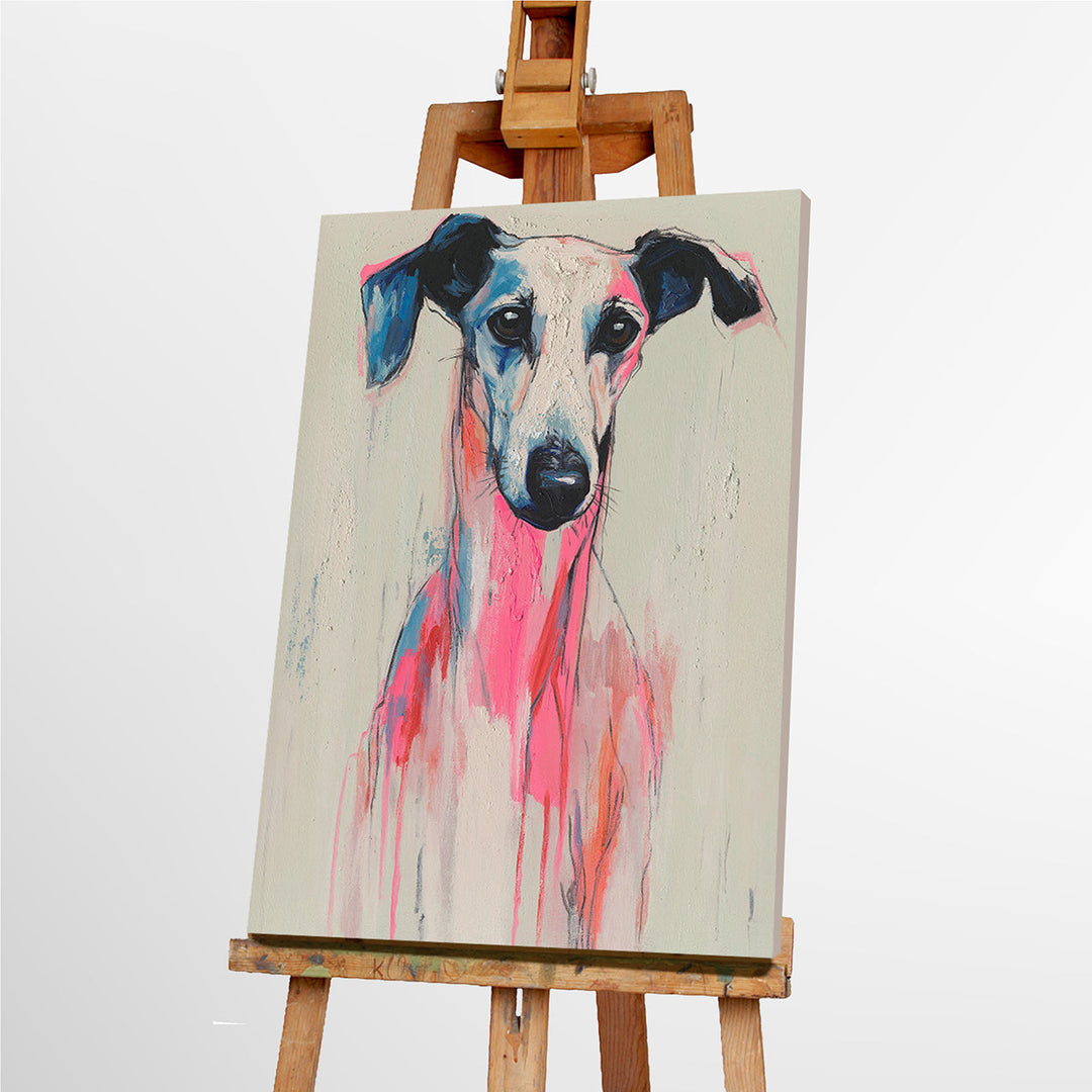 Whispering Greyhound – Handveredelter Kunstdruck auf Leinwand