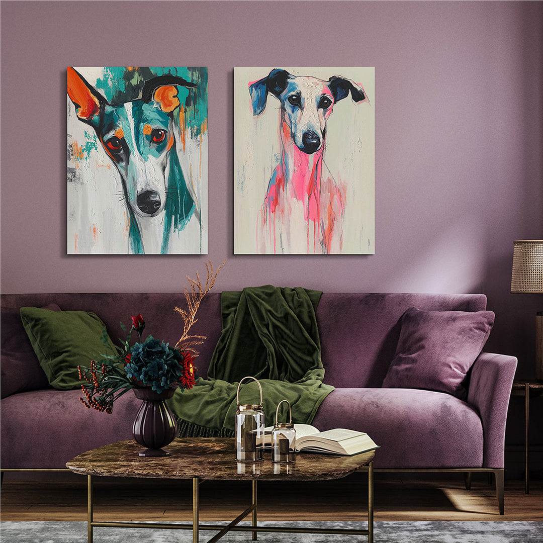 Whispering Greyhound – Handveredelter Kunstdruck auf Leinwand
