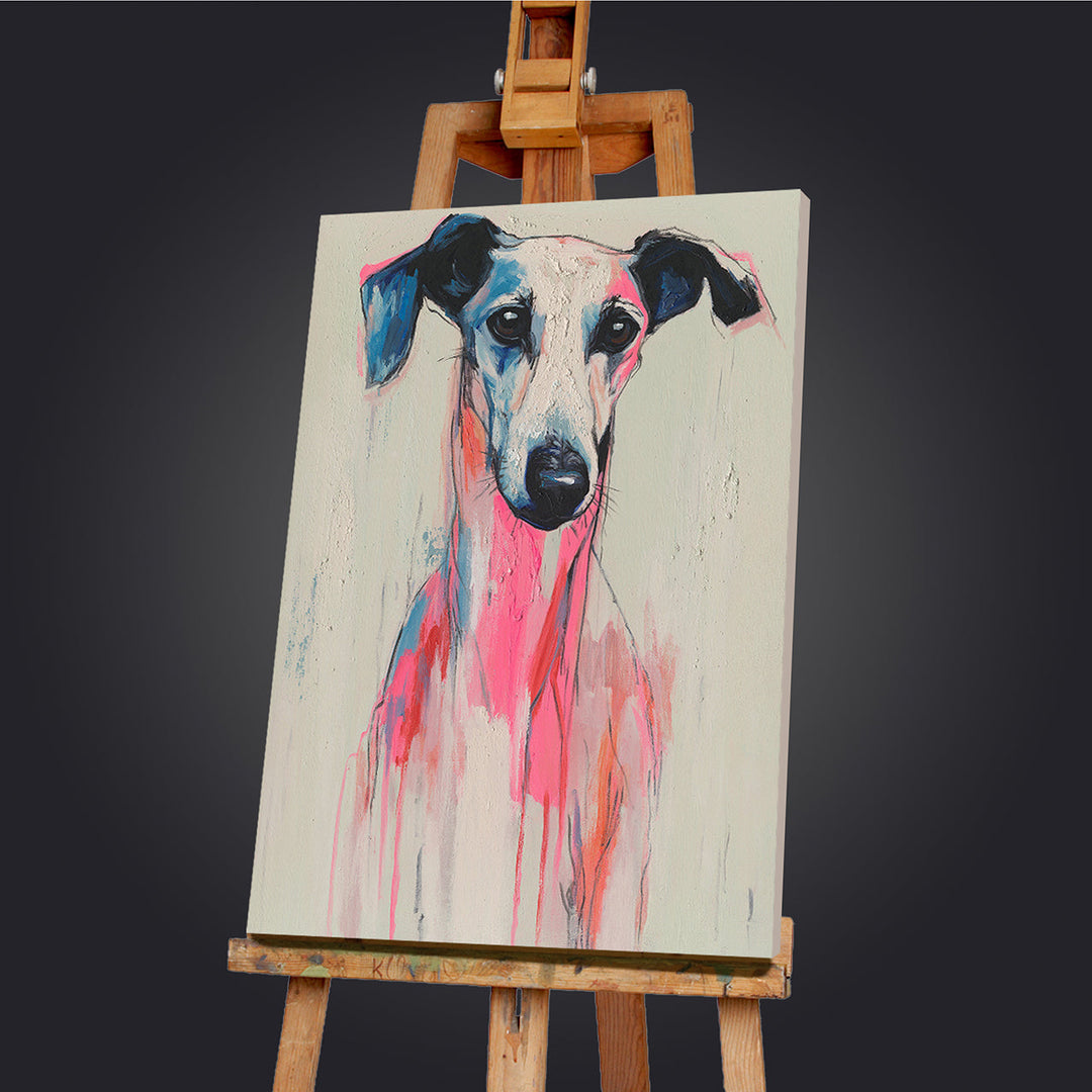 Whispering Greyhound – Handveredelter Kunstdruck auf Leinwand