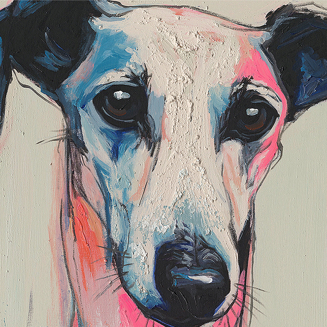 Whispering Greyhound – Handveredelter Kunstdruck auf Leinwand