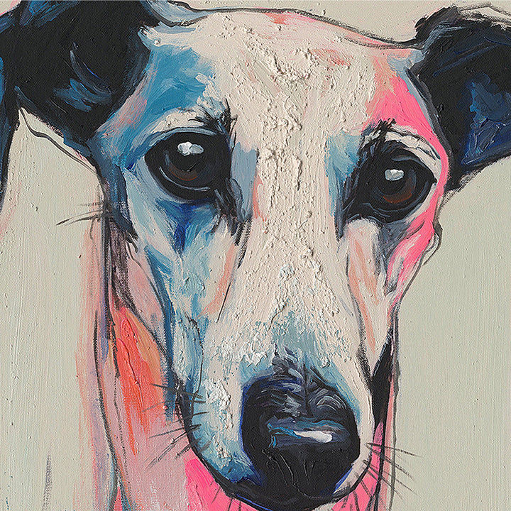 Whispering Greyhound – Handveredelter Kunstdruck auf Leinwand