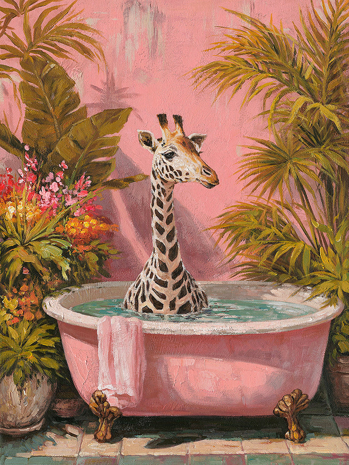 Long Neck, Hot Bath (60 x 80 cm) – Handveredelter Kunstdruck auf Leinwand