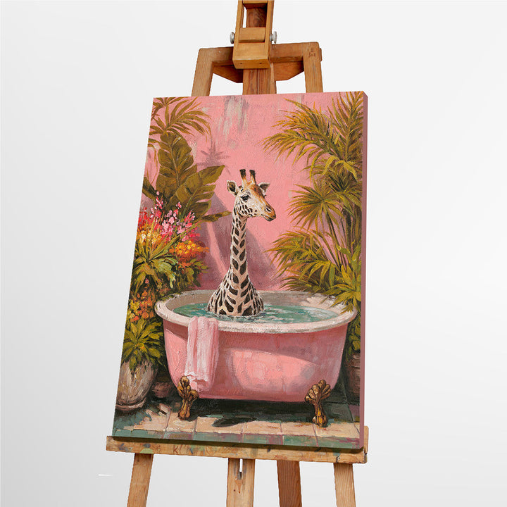 Long Neck, Hot Bath (60 x 80 cm) – Handveredelter Kunstdruck auf Leinwand