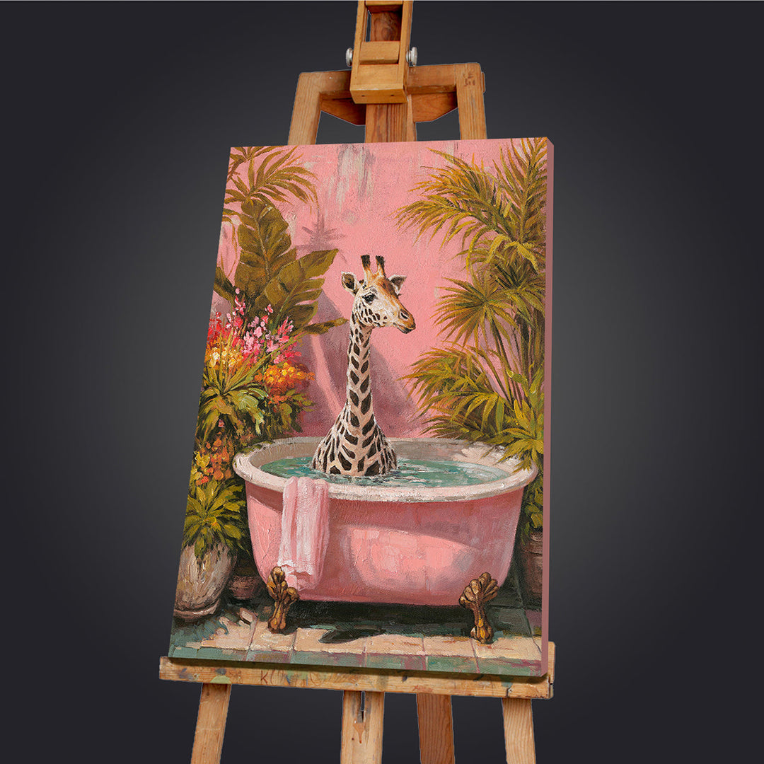 Long Neck, Hot Bath (60 x 80 cm) – Handveredelter Kunstdruck auf Leinwand