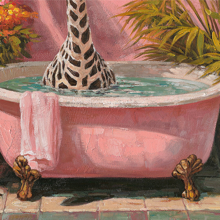Long Neck, Hot Bath (60 x 80 cm) – Handveredelter Kunstdruck auf Leinwand