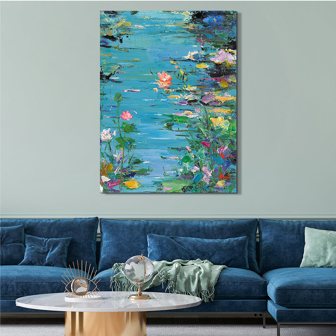 Floral Waters – Handveredelter Kunstdruck auf Leinwand