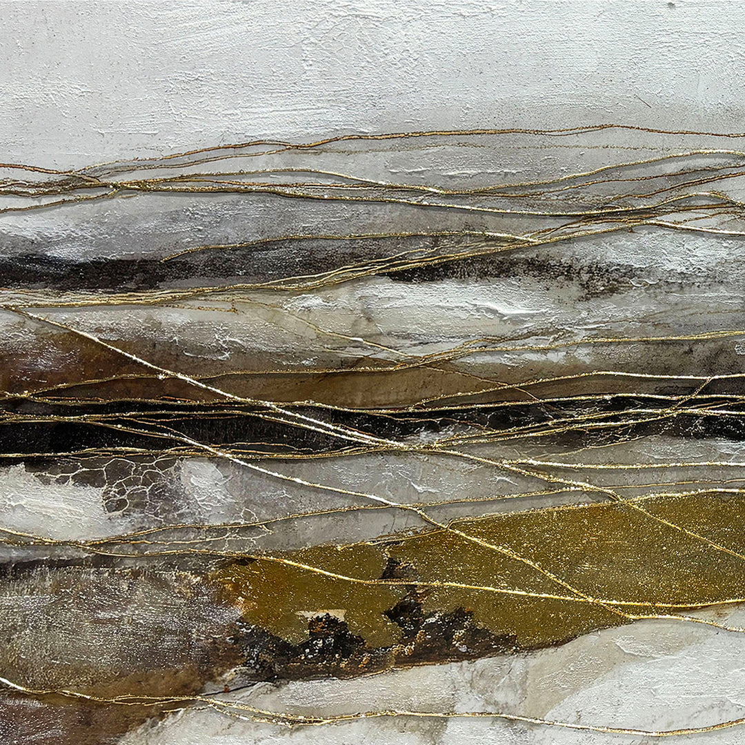 Golden Flow – Handveredelter Kunstdruck auf Leinwand