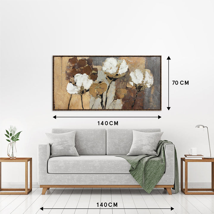 Golden Cotton Flowers – Handveredelter Kunstdruck auf Leinwand
