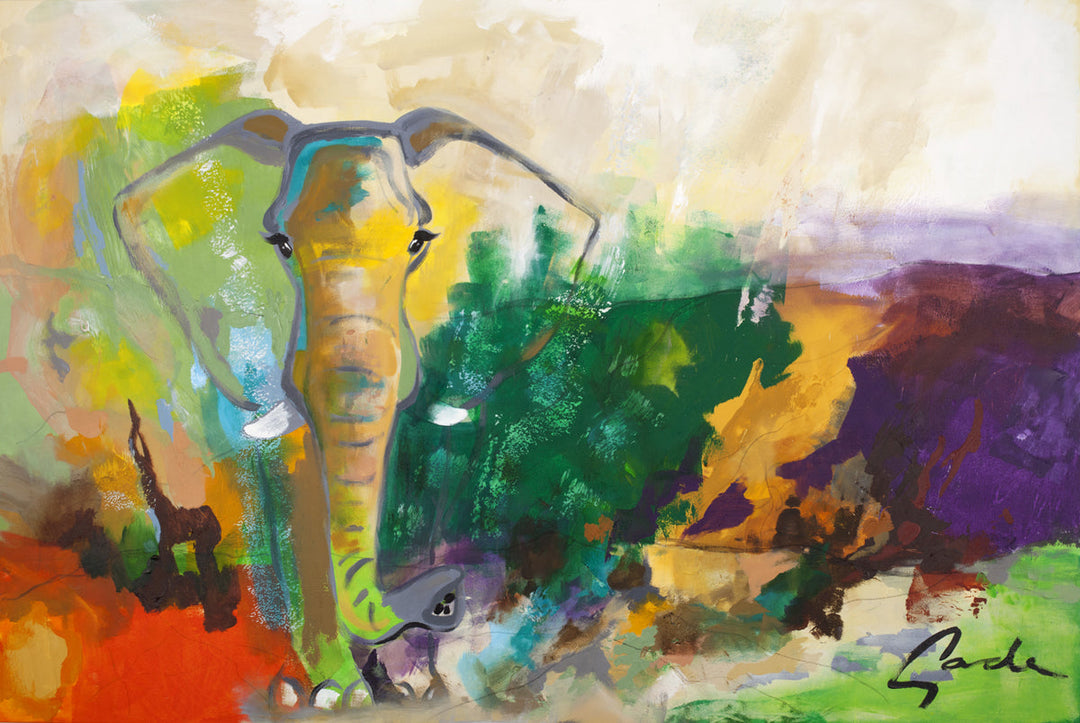 Gade | "Elephant Dream" – Wandbild Elefant handgemalt, Hochformat