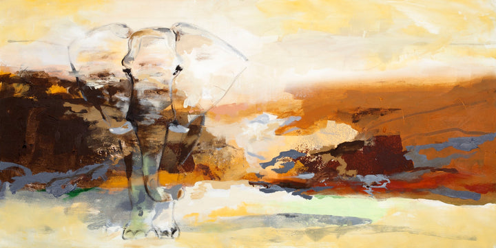 Gade | "Elephant Horizon" – Wandbild Elefant handgemalt, Querformat
