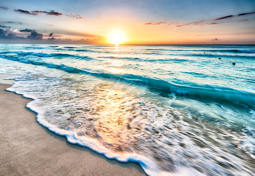 Akustikbild Slim Wellen am Strand (80 x 120 cm) – Handveredelter Kunstdruck auf Leinwand