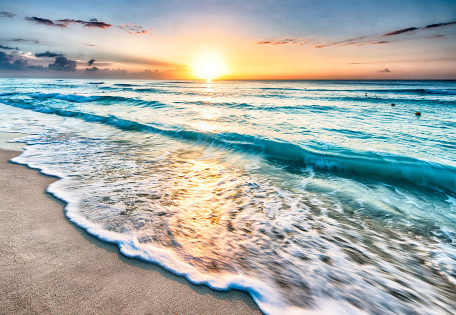 Akustikbild Slim Wellen am Strand (80 x 120 cm) – Handveredelter Kunstdruck auf Leinwand