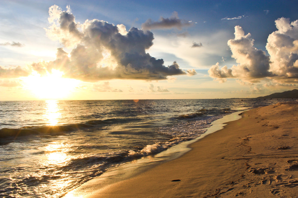 Akustikbild Slim Abendstimmung am Meer (80 x 120 cm) – Handveredelter Kunstdruck auf Leinwand