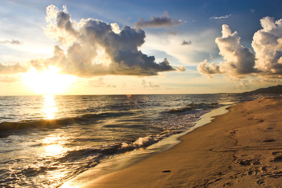 Akustikbild Slim Abendstimmung am Meer (80 x 120 cm) – Handveredelter Kunstdruck auf Leinwand