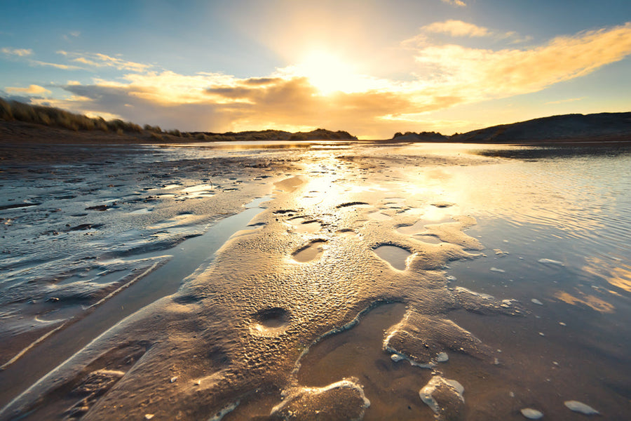 Akustikbild Slim Abendstimmung am Meer (80 x 120 cm) – Handveredelter Kunstdruck auf Leinwand
