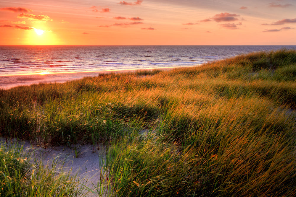 Akustikbild Slim Sonnenuntergang am Meer 2 (80 x 120 cm) – Handveredelter Kunstdruck auf Leinwand