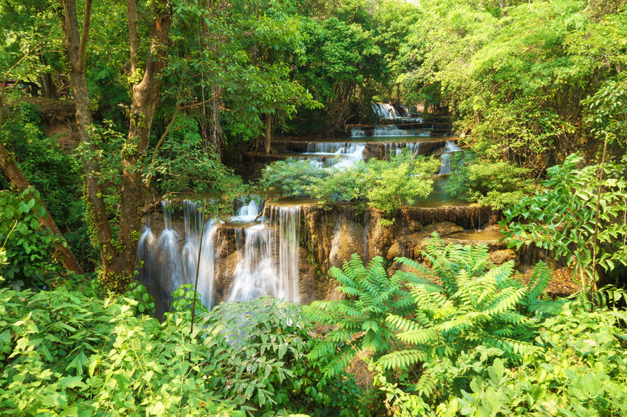 Akustikbild Slim Kleiner Wasserfall im Wald 2 (80 x 120 cm) – Handveredelter Kunstdruck auf Leinwand