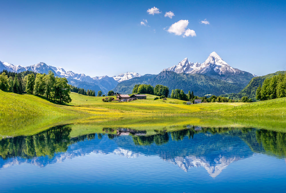 Akustikbild Slim Alpensee (80 x 120 cm) – Handveredelter Kunstdruck auf Leinwand