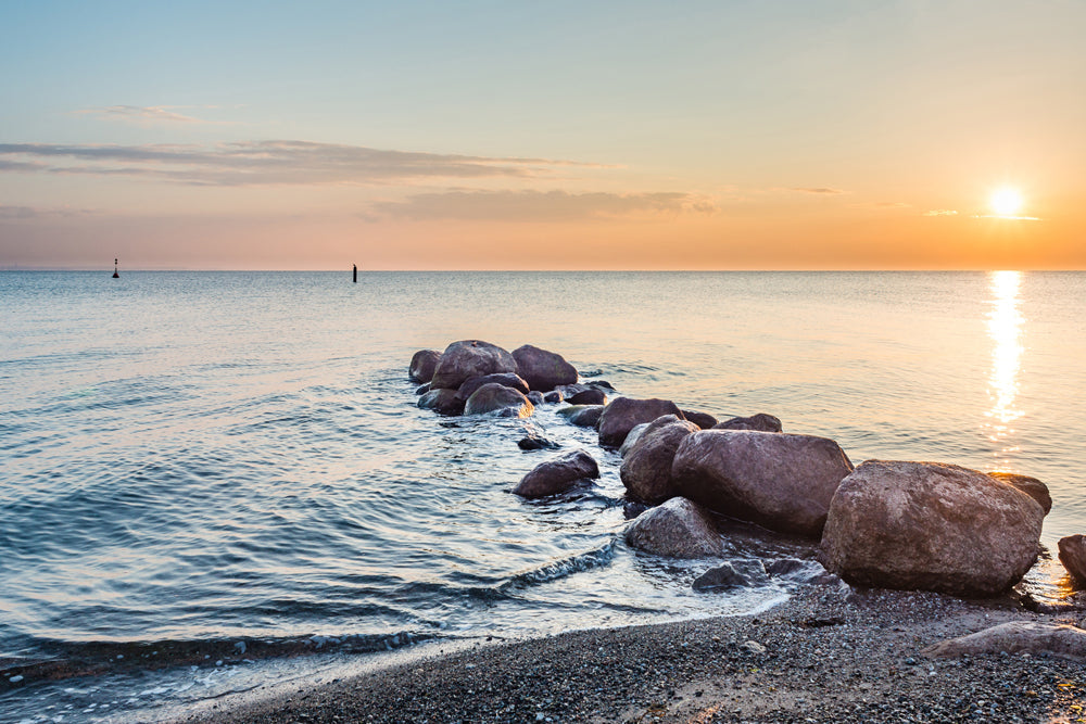 Akustikbild Slim Sonnenuntergang am Meer 1 (80 x 120 cm) – Handveredelter Kunstdruck auf Leinwand