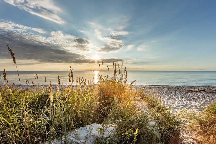 Akustikbild Slim Sonnenuntergang am Meer (80 x 120 cm) – Handveredelter Kunstdruck auf Leinwand