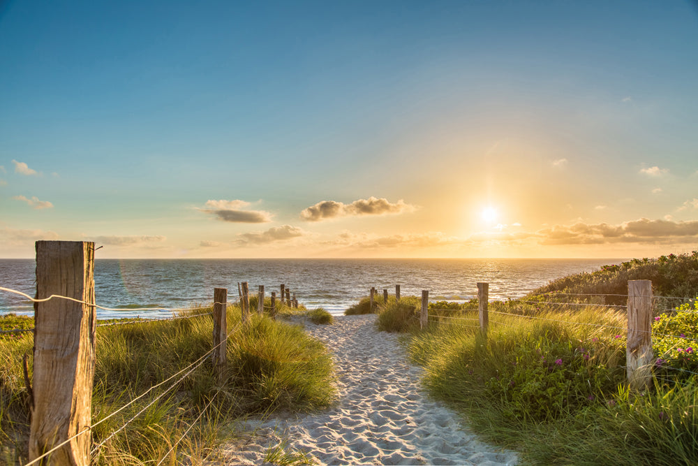 Akustikbild Slim Abendstimmung am Strand (80 x 120 cm) – Handveredelter Kunstdruck auf Leinwand